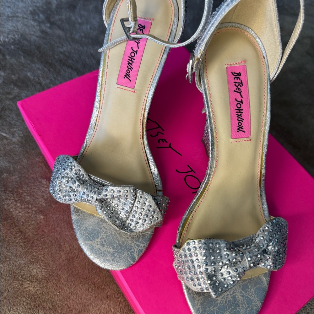 Betsey Johnson Glittering Silver Heels with Bow